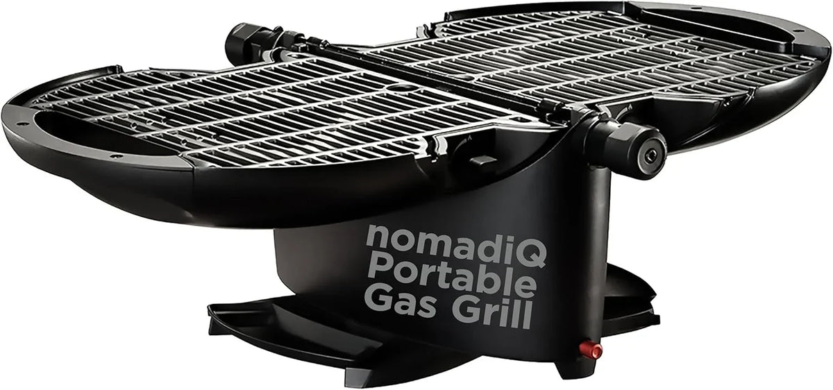 NOMADIQ Parrilla portátil de gas propano | Pequeña, pequeña y ligera barbacoa de mesa | Perfecta para camping, portón trasero, cocina al aire libre, RV, barcos, viajes (parrilla)