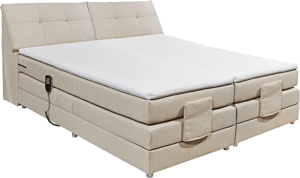 CARPINO Boxspringbett 180x200 elektrisch verstellbar, Creme - Bequemes Doppelbett mit dekorativer Steppung & Komfortschaum Topper - 180 x 110 x 234 cm (B/H/T)