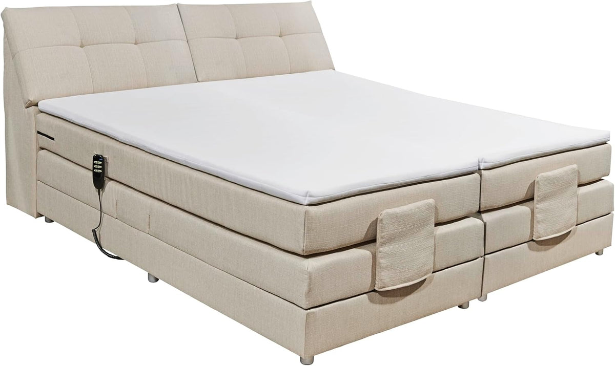 CARPINO Boxspringbett 180x200 elektrisch verstellbar, Creme - Bequemes Doppelbett mit dekorativer Steppung & Komfortschaum Topper - 180 x 110 x 234 cm (B/H/T)