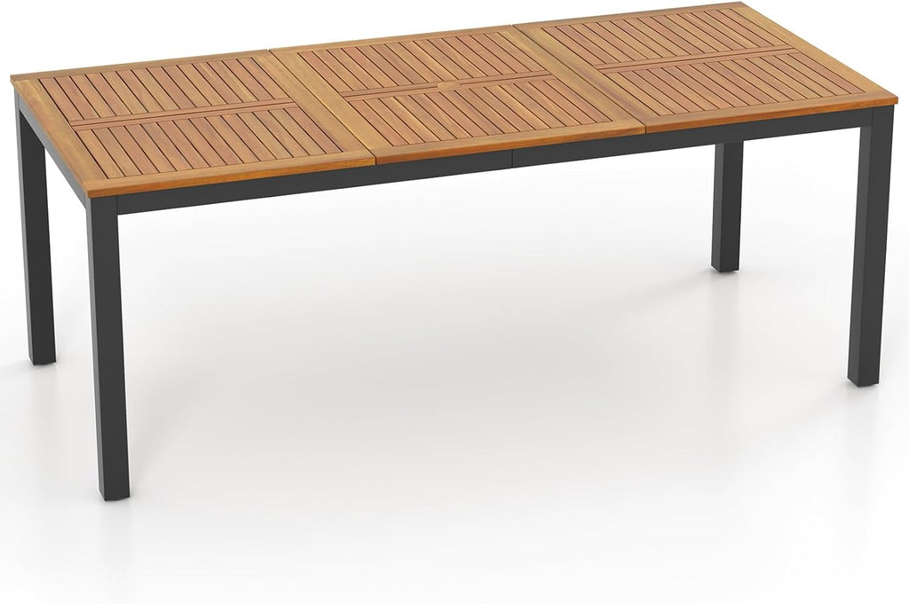 KOMFOTTEU Gartentisch mit Schirmloch, Esstisch aus Akazienholz, Holztisch für 8 Personen, Terrassentisch 200 x 90 x 75 cm, für Outdoor, Garten, Patio (Modell A)