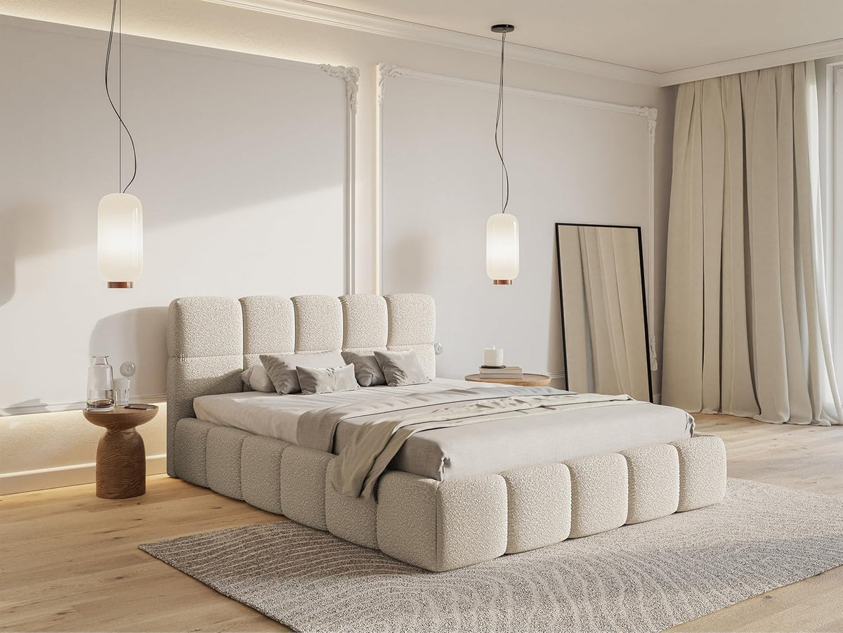 Selsey Bett Polsterbett Mit Stauraum Bettkasten 160 x 200 cm Boucle Gewebe Reißfest Cloudy Hellbeige