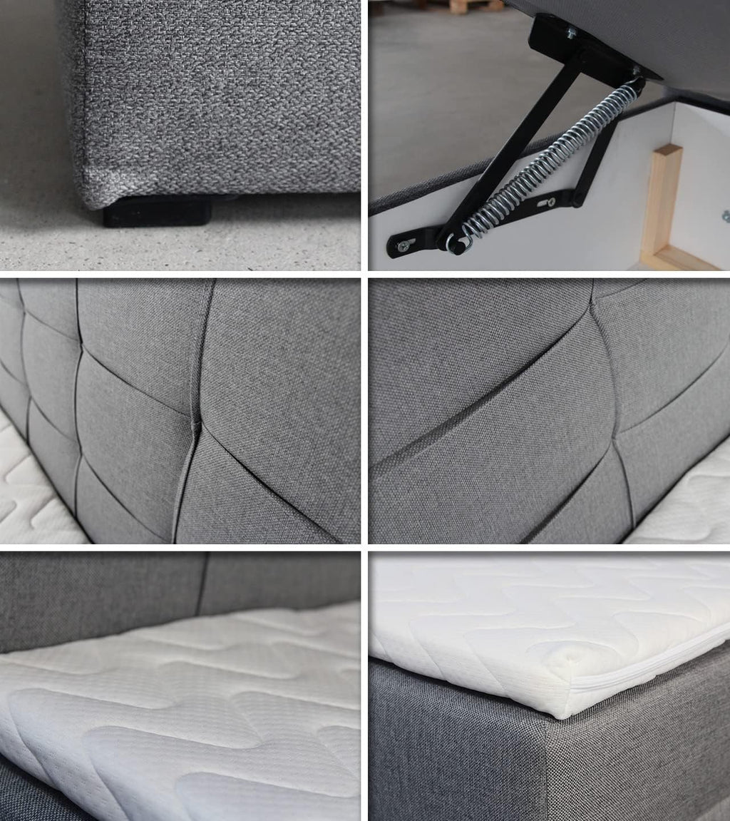Sofnet Boxspringbett Best Mini mit Bettkasten und Matratzentopper - Einzelbett mit Bonell-Matratze und Topper, Polsterbett, Bett, Schlafzimmer (100 x 200 cm, Grau (Inari 91))