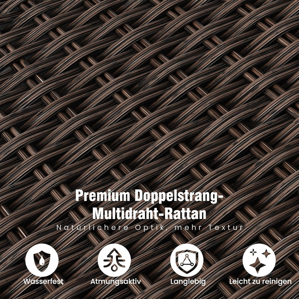 Amopatio Relaxliege Liegesessel, Rattan Sonnenliege mit Verstellbar Rückenlehne und Klapptisch, Outdoor Gartensessel wetterfestes, für Terrasse, Garten, Balkon – Grau & Braun
