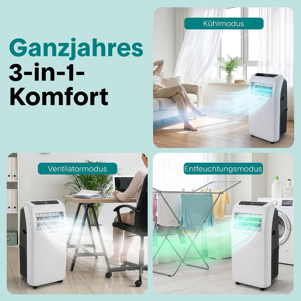 SereneLife Mobile Klimaanlage 3,5 kW 12000 BTU – 51 dB Leises Klimagerät für Schlafzimmer bis 37 m², Angenehme Kühlung an heißen Tagen, mit Entfeuchter, Lüfter & Fernbedienung