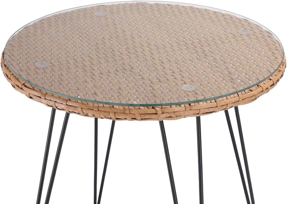 Casaria® Balkonset 3 teilig 5cm Auflagen Wetterfest 5mm Sicherheitsglasplatte Höhenverstellbar Rattan Look Outdoor Terrasse Balkon Gartenmöbel Korbsessel