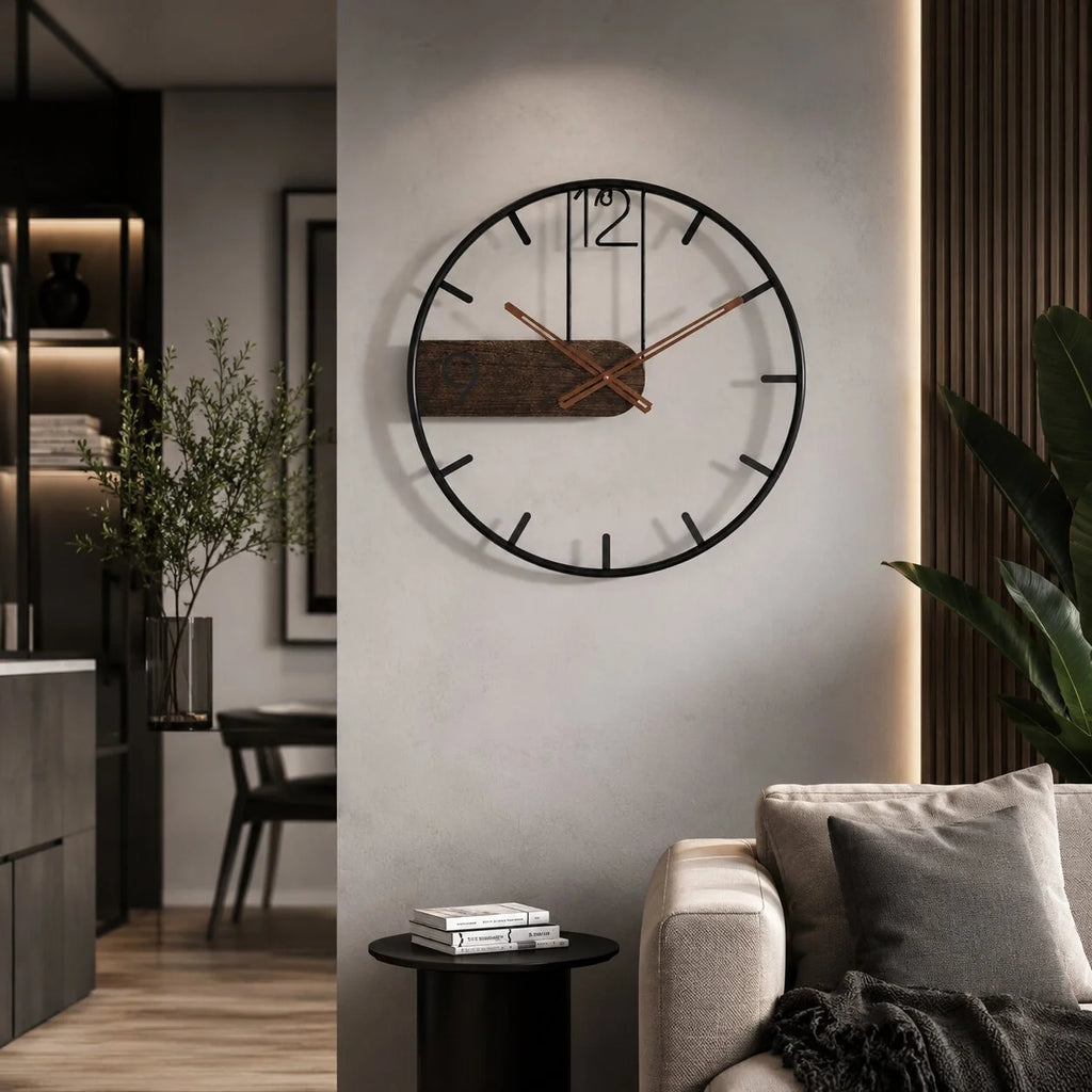 Moderne Wanduhr aus Edelstahl und Walnussholz | Walnchron