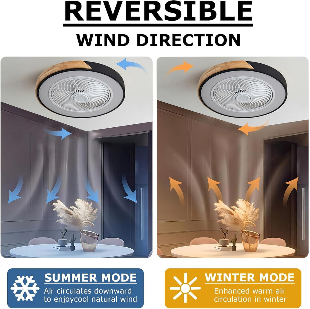 Holz Deckenventilator mit Beleuchtung LED Licht, Moderne Invisible Fan Deckenleuchte Dimmbar, Timer Leise Ventilator lampe, Deckenlampe für Wohnzimmer Schlafzimmer Kinderzimmer