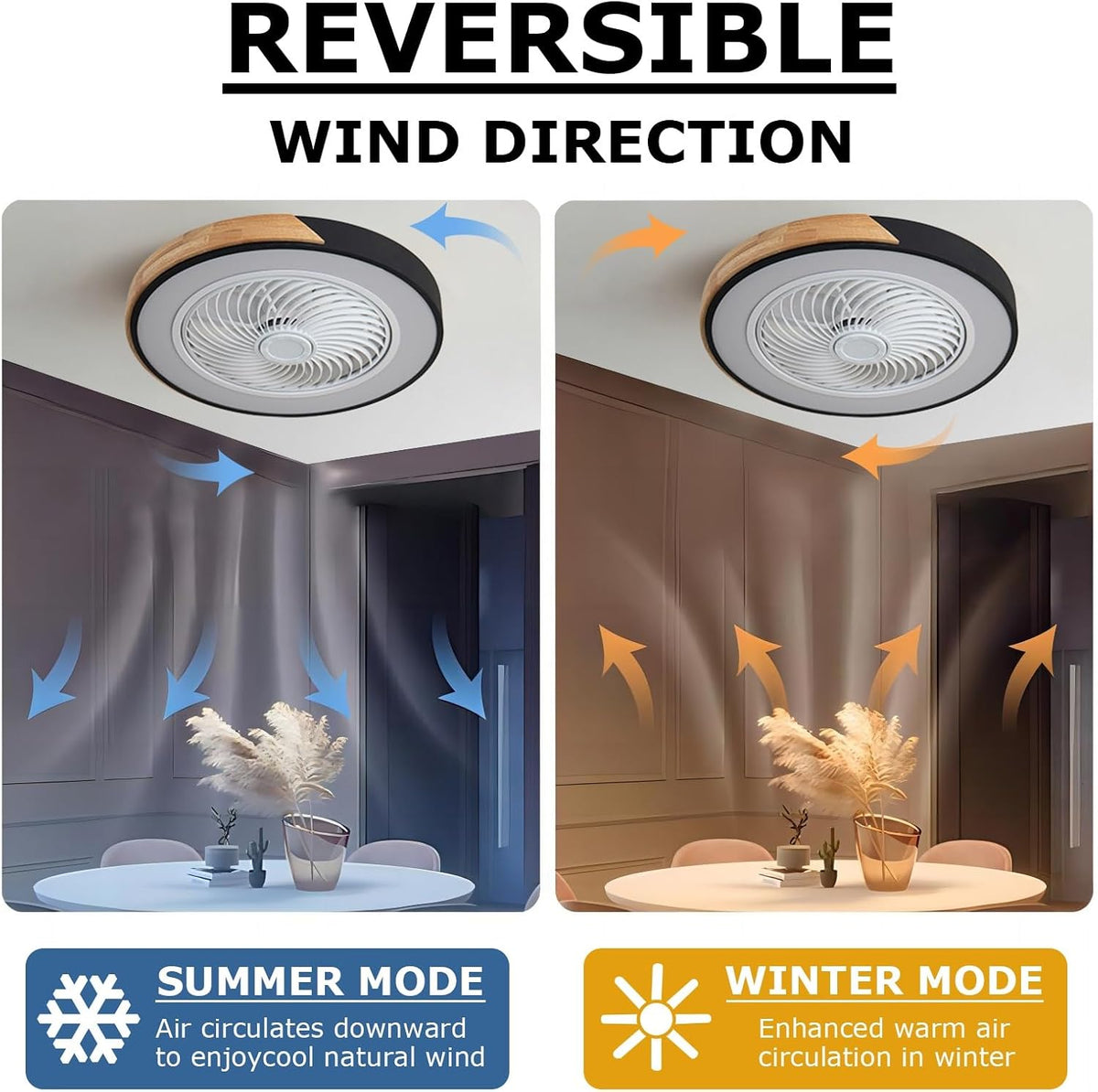 Holz Deckenventilator mit Beleuchtung LED Licht, Moderne Invisible Fan Deckenleuchte Dimmbar, Timer Leise Ventilator lampe, Deckenlampe für Wohnzimmer Schlafzimmer Kinderzimmer