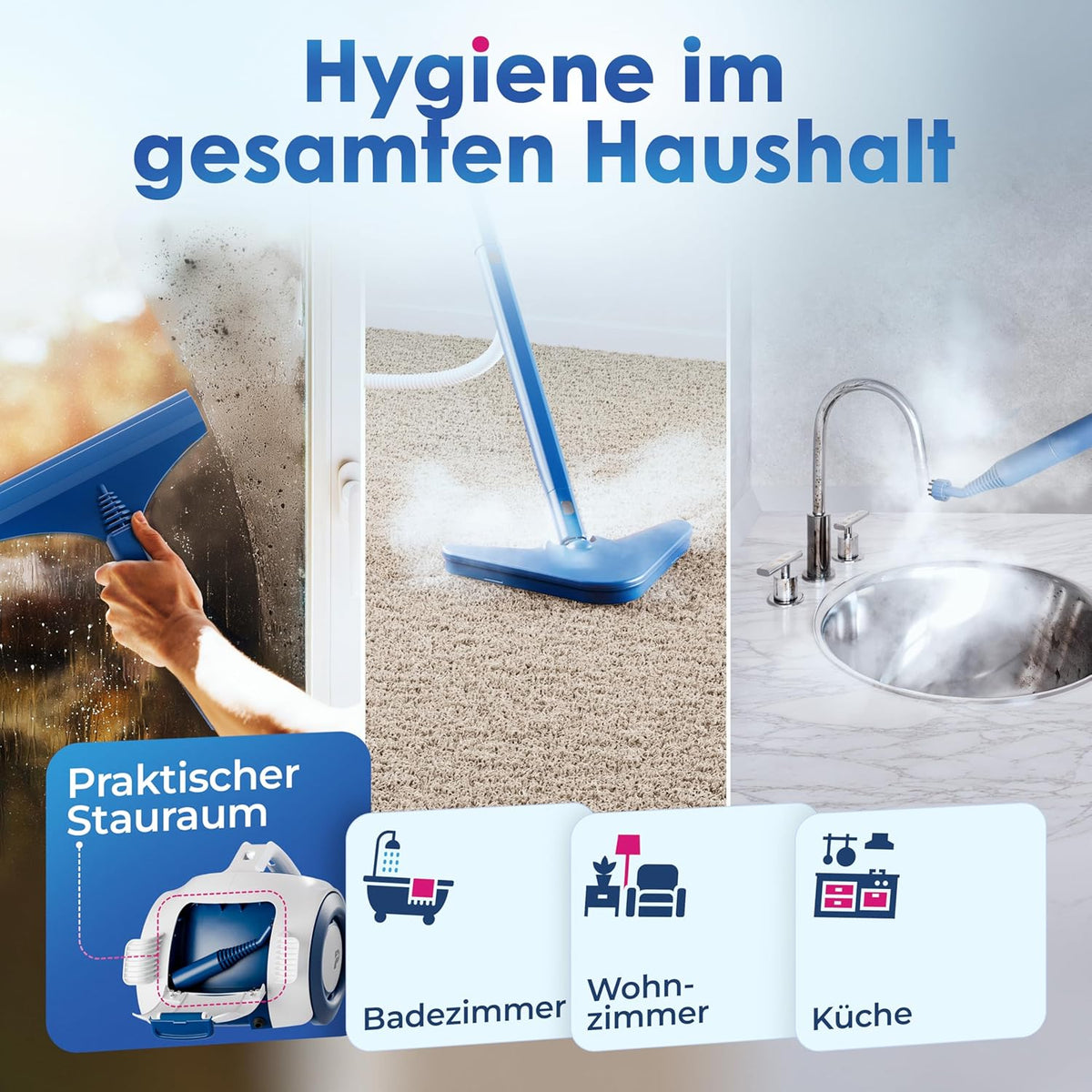 Primavella Don Vito Leistungsstarker Dampfreiniger für Böden, Polstermöbel und Badezimmer, mit 3,5 bar Druck, 16 Zubehörteilen für Fugen und Sofas, vielseitiger Dampfreiniger