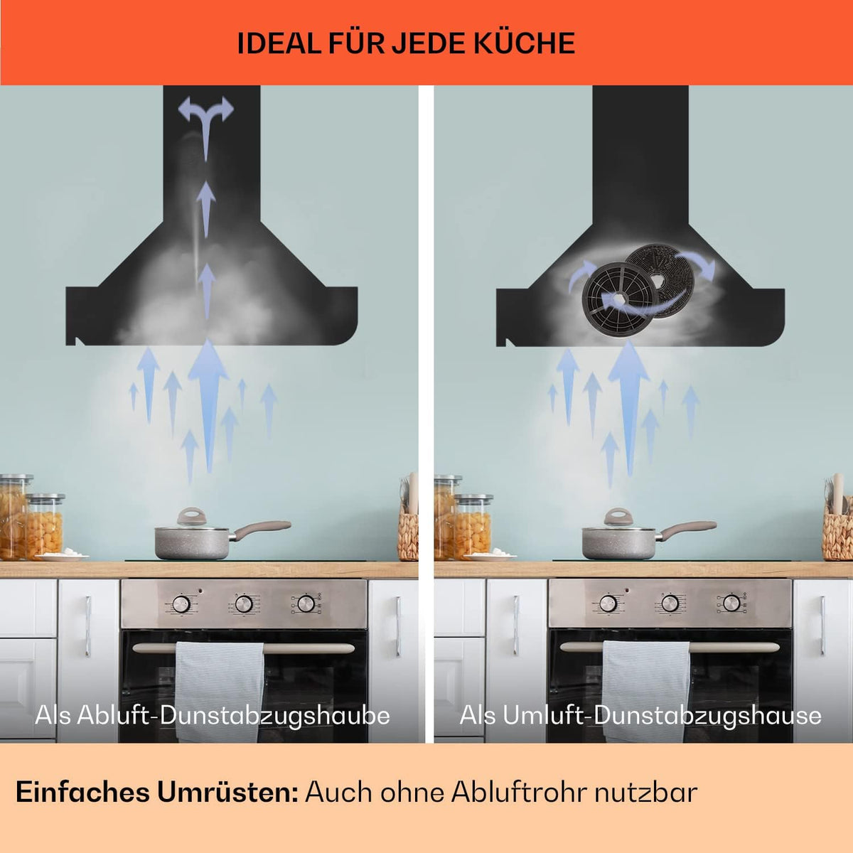 Klarstein Dunstabzugshaube 90cm, Abluft-Dunstabzugshaube, Abzugshaube mit Kohlektiv-Filter, Dunstabzug mit 563m³/h Luftstrom, Wandhauben für Küche mit RGB-LEDs, Leise Dunstabzugshauben 90 cm