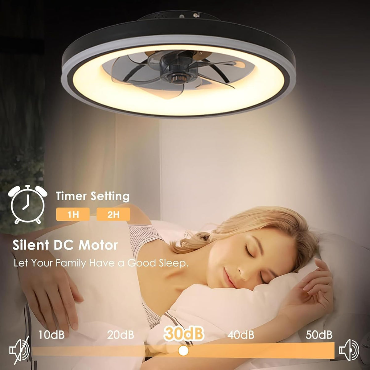 RGB Deckenventilator mit Beleuchtung, Leise Deckenlampe mit Ventilator mit Fernbedienung und APP, 6 Gang, 60W LED Deckenventilator mit Licht Dimmbar für Schlafzimmer, Wohnzimmer, 3000-6500k, 50cm