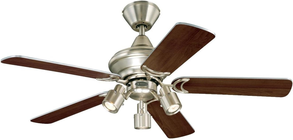 105 cm Deckenventilator Kingston 72114 mit drei Leuchten und fünf Flügeln, Ausführung in gebürstetem Aluminium
