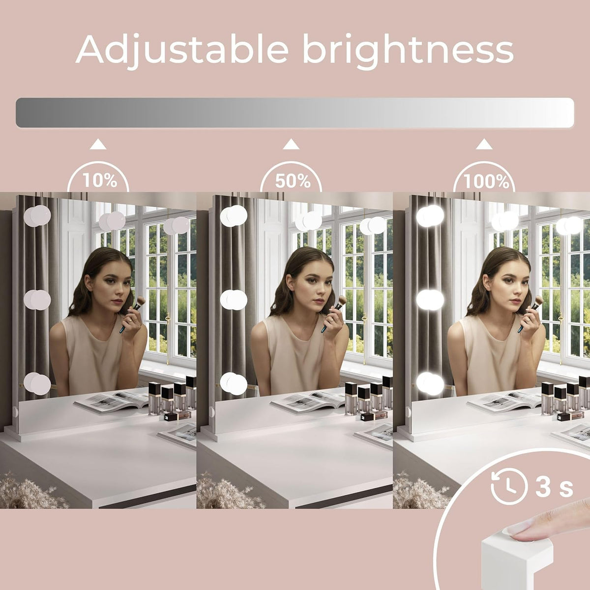 Lookway Schminktisch MADA Elite II mit LED-Spiegel - Eleganter Kaschmir oder Weiß Hochglanz, Wandmontage, Geräumige Schubladen (Weiß/Weiß Hochglanz)