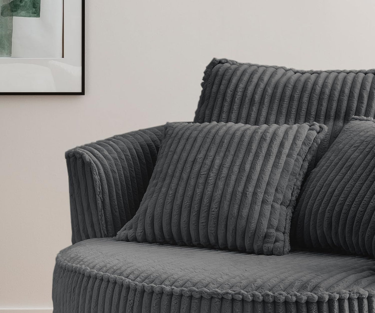 Sessel in grau Cord Stoff XL Drehsessel 360° drehbar inklusive 3 x Kissen Relaxsessel mit Fußhocker Comfy (Grau, Mit Hocker)