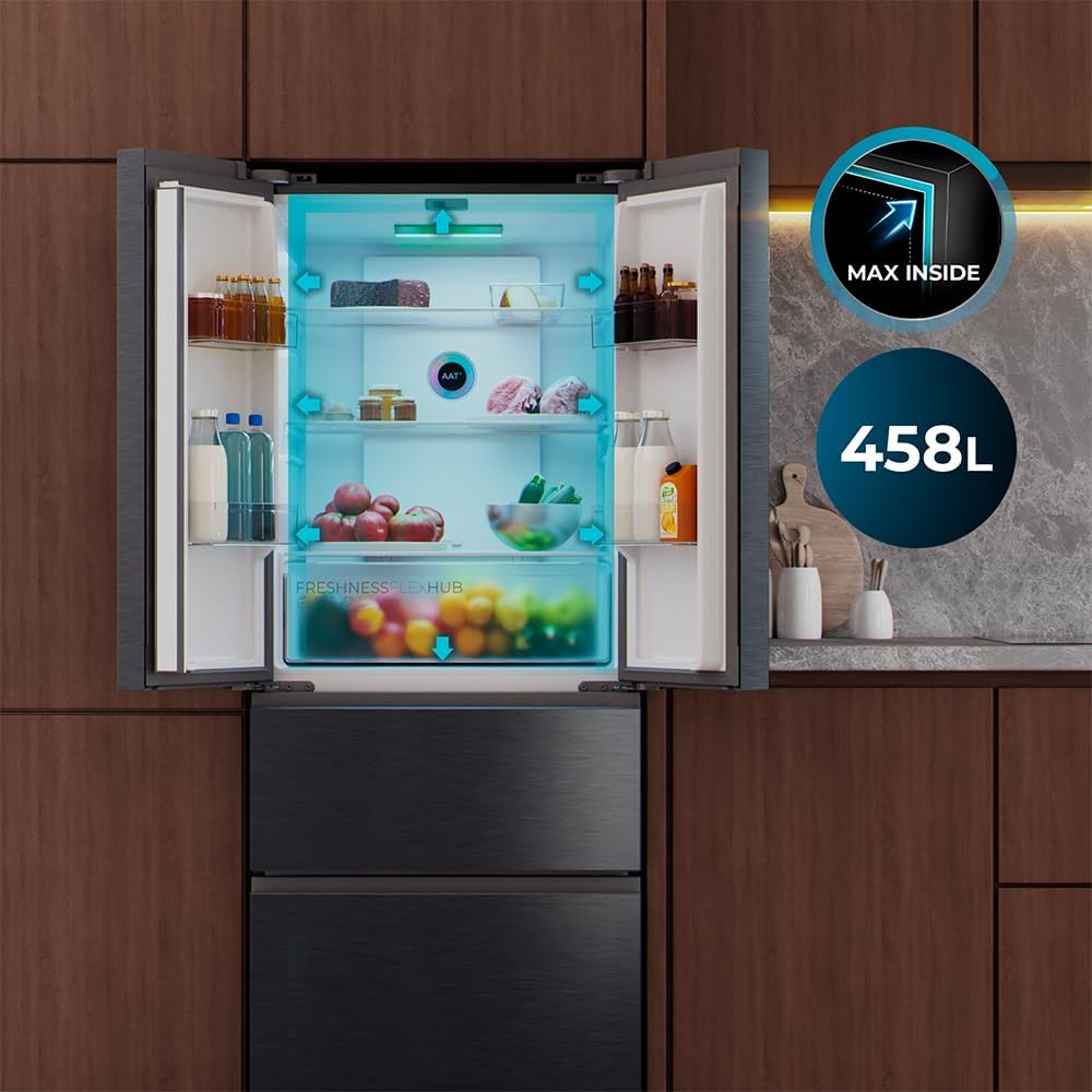 Cecotec Kühlschrank Französische Tür Total No Frost Bolero CoolMarket F2D 403 Inox E, Extra Kapazität Max 403 L, Höhe 170 cm und 70 cm Breite, FreshNessFlexHub Schublade, Inverter-Kompressor