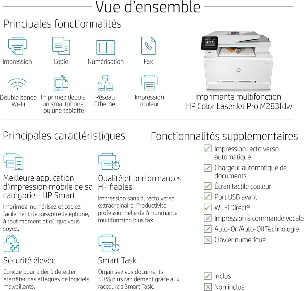 Color LaserJet Pro M283fdw Multifunktions-Farblaserdrucker (Drucker, Scanner, Kopierer, Fax, WLAN, LAN, Duplex, Airprint) weiß