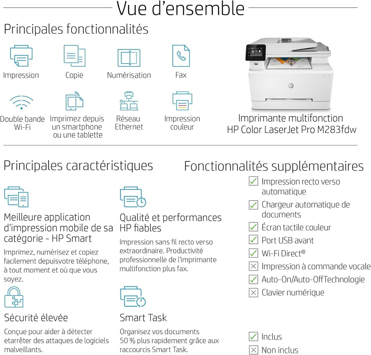 Color LaserJet Pro M283fdw Multifunktions-Farblaserdrucker (Drucker, Scanner, Kopierer, Fax, WLAN, LAN, Duplex, Airprint) weiß
