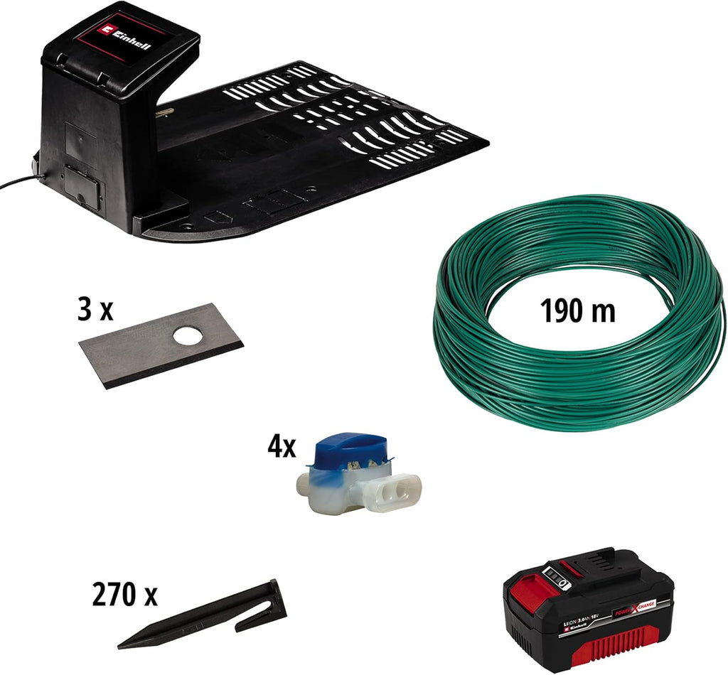 Einhell Roboter-Rasenmäher FREELEXO 900 LCD BT (Lithium-Ionen, 18 V, bis zu 900 m², Multizonenmäher, Bluetooth App-Steuerung, für Steigung von bis zu 35%, inkl. PXC-Batterie und Installationszubehör)