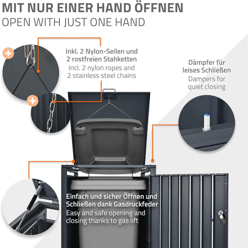 ML-Design Mülltonnenbox 3er 3 Tonnen 240L 200x80x116,3cm Anthrazit-Rostoptik, Stahl/Cortenstahl, Abschließbare Mülltonnenverkleidung Klappdeckel/3 Türen, Müllbox Mülltonnecontainer Mülltonnenabdeckung