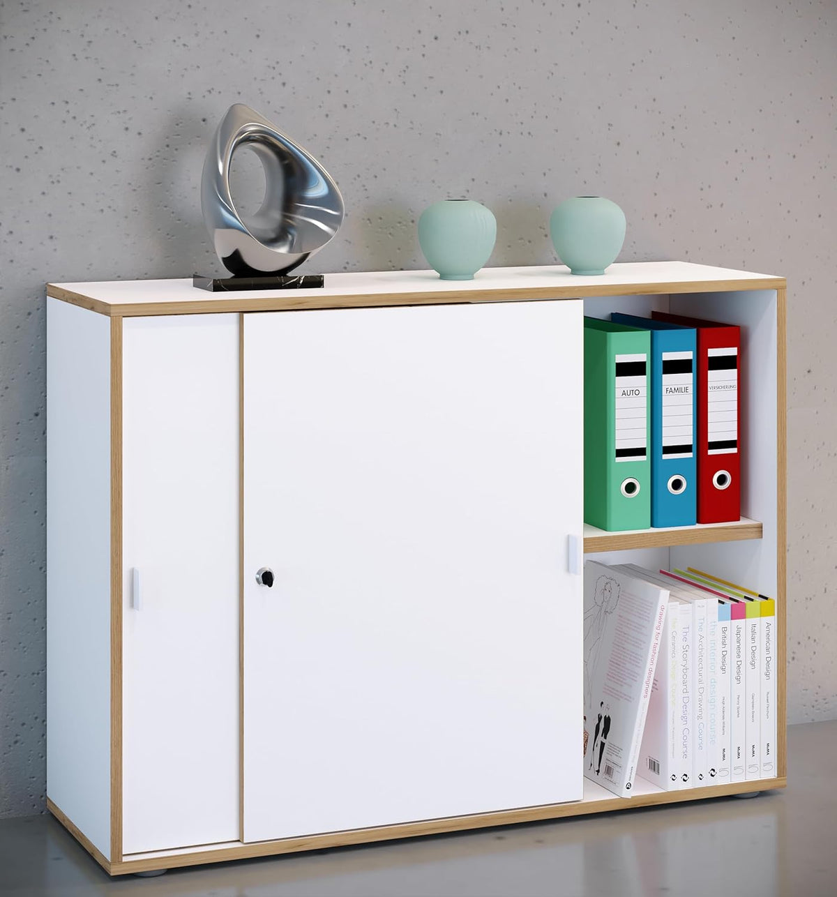 VCM Büroschrank mit 2 Fächern | moderner Aktenschrank mit Schiebetüren | Maße ca. H. 74 x B. 100 x T. 37 cm– Salia 2-Fach