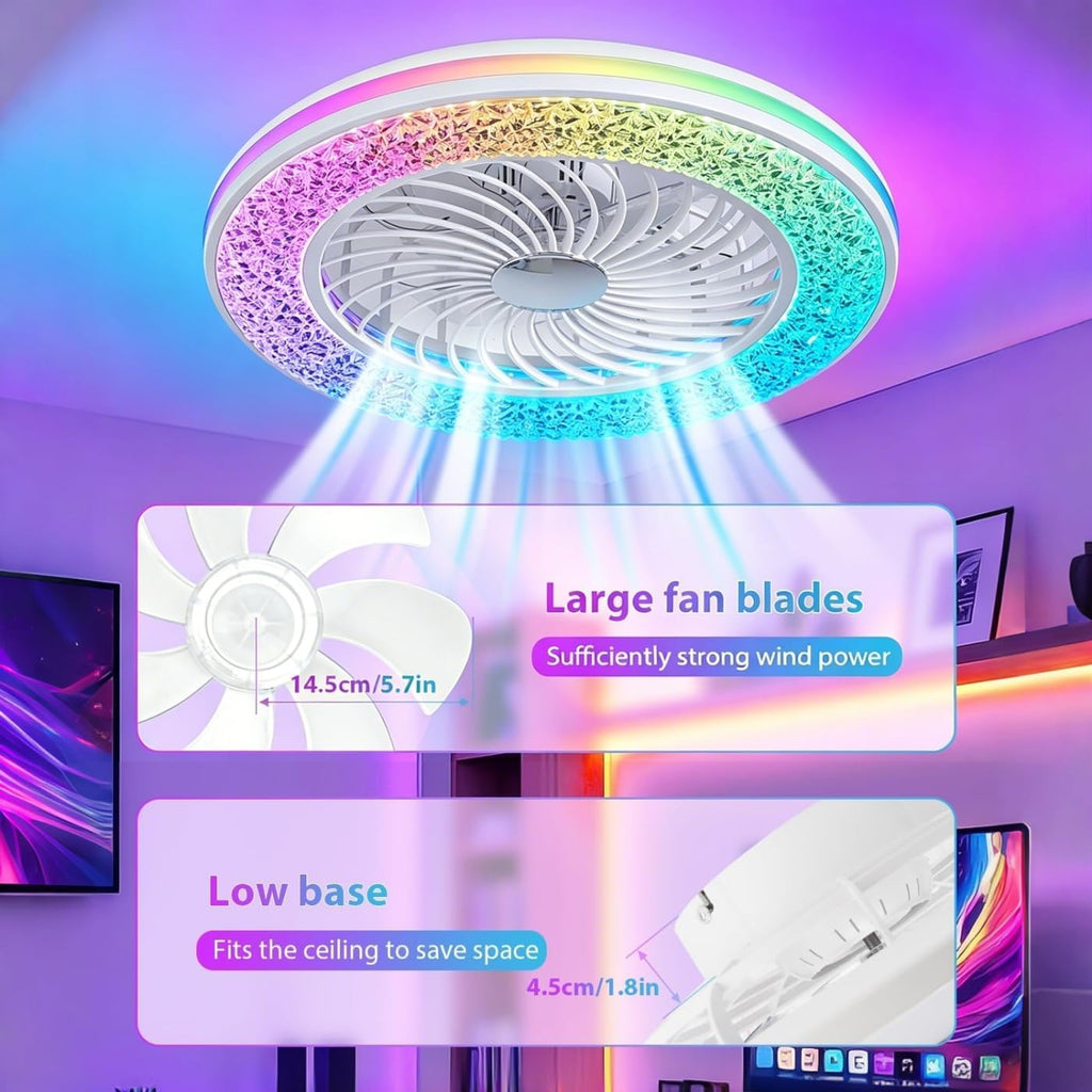 Smarte Deckenventilator mit Beleuchtung Kompatibel mit Alexa und Google Assistant RGB Deckenleuchte mit Ventilator Dimmbar mit Fernbedienung Leiser Fan Deckenlampe für Schlafzimmer Wohnzimmer Ø50CM