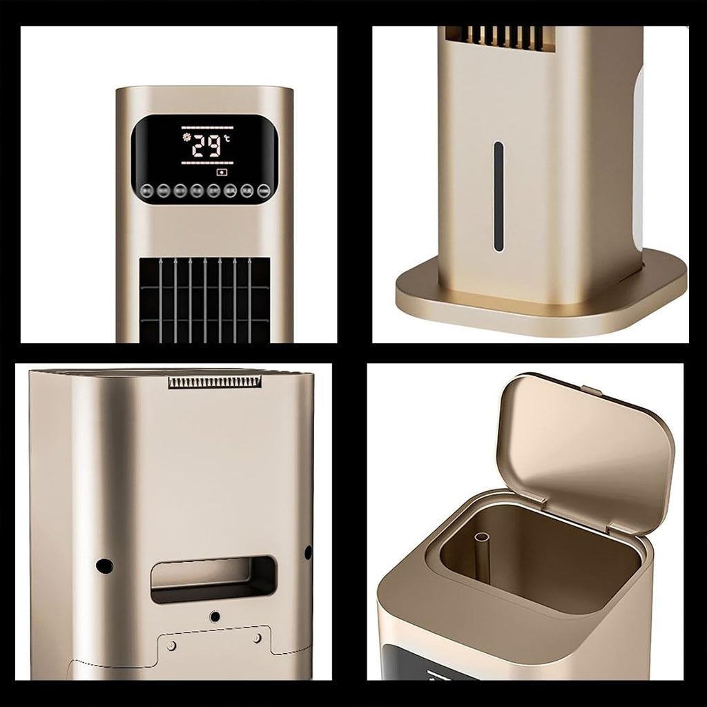 Kaltes Klimagerät für Heizung und Kühlung, mobiles Klimagerät ohne Lamellen, mit Doppelwassertank, Kaltventilator mit großem Winkel, mit Fernbedienung (Grau)