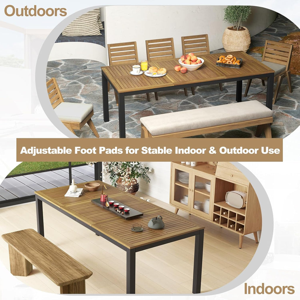 KOMFOTTEU Gartentisch mit Schirmloch, Esstisch aus Akazienholz, Holztisch für 8 Personen, Terrassentisch 200 x 90 x 75 cm, für Outdoor, Garten, Patio (Modell A)