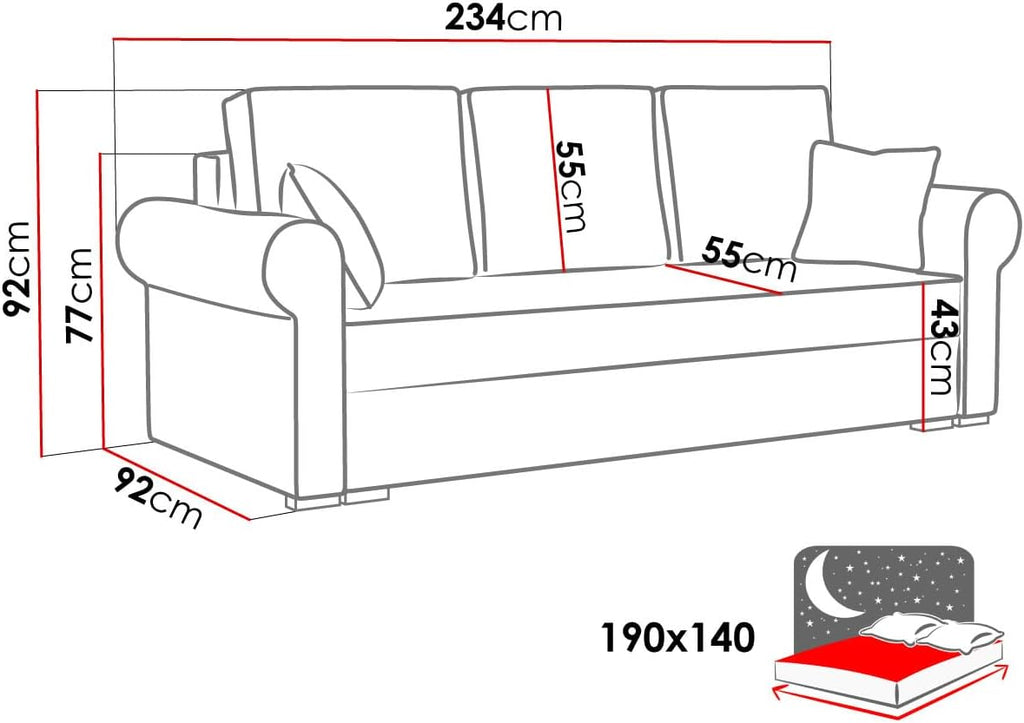 Mirjan24 Schlafsofa Olimpia Cord, Bettsofa mit abgerundete Armlehnen, Sofa mit Bettkasten und Schlaffunktion, Couchgarnitur, Schlafcouch, Sofagarnitur, Wohnlandschaft, Beste Qualität (Poso 125)