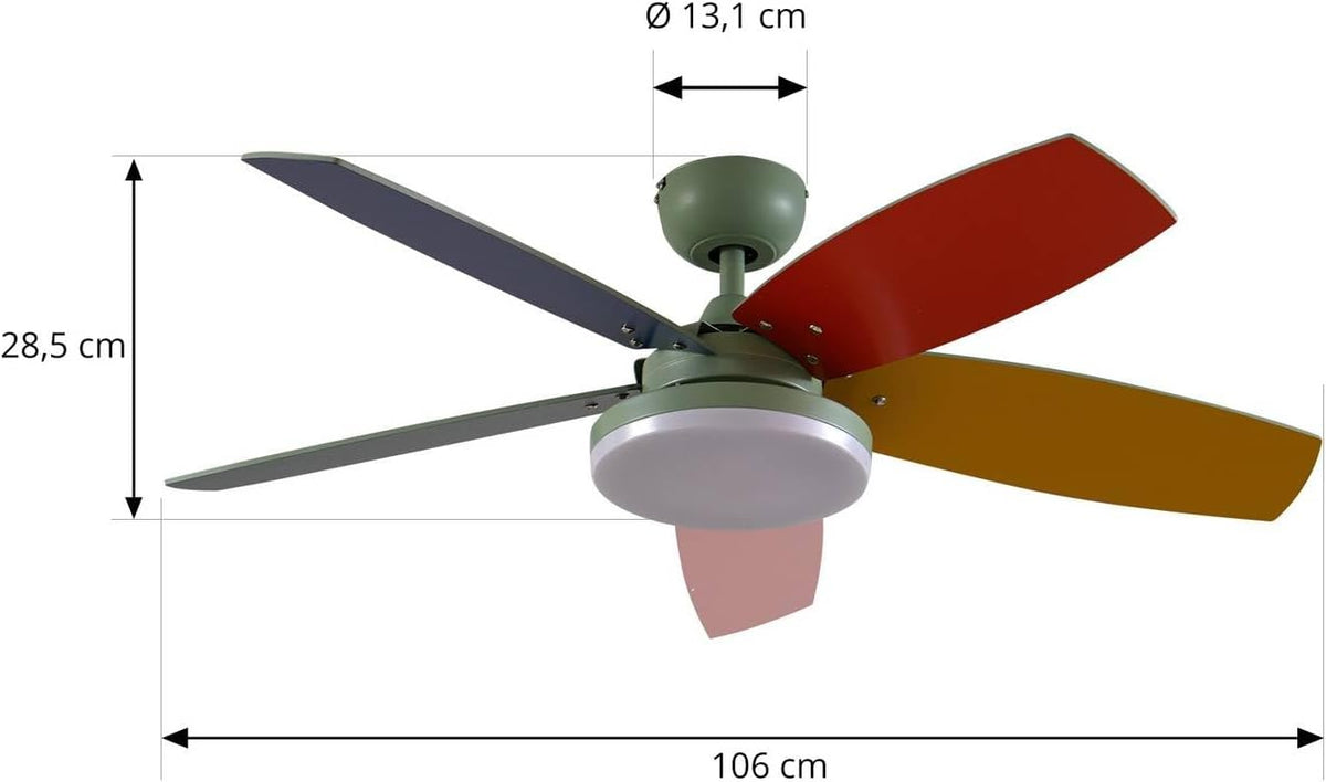 Lindby LED Deckenventilator mit Lampe Jonte dimmbar Leselampe (Modern) aus Metall (1 flammig,) - Ventilator Wohnzimmerleuchte