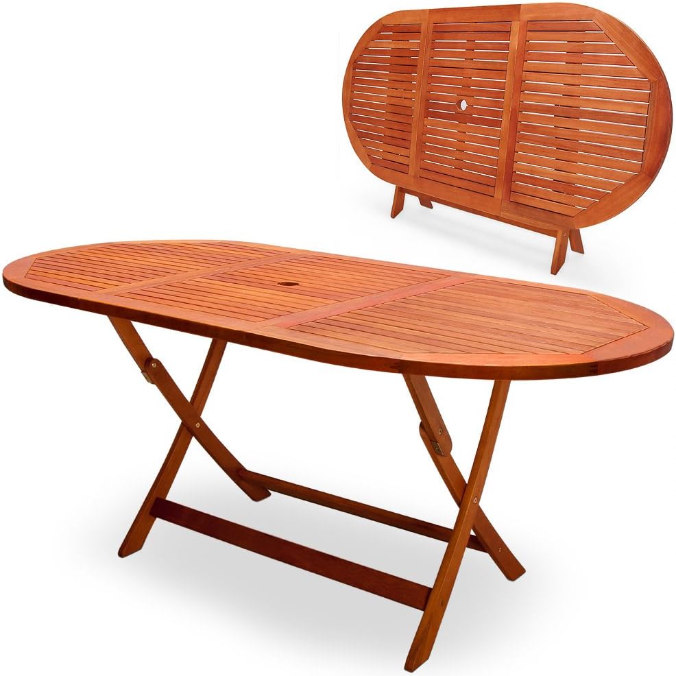 Casaria® Gartentisch Wetterfest Klappbar FSC®-Zertifiziert Holz Schirmständer 160x85cm 80kg Belastbarkeit Balkon Garten Terrasse Tisch Klapptisch Balkontisch Akazie