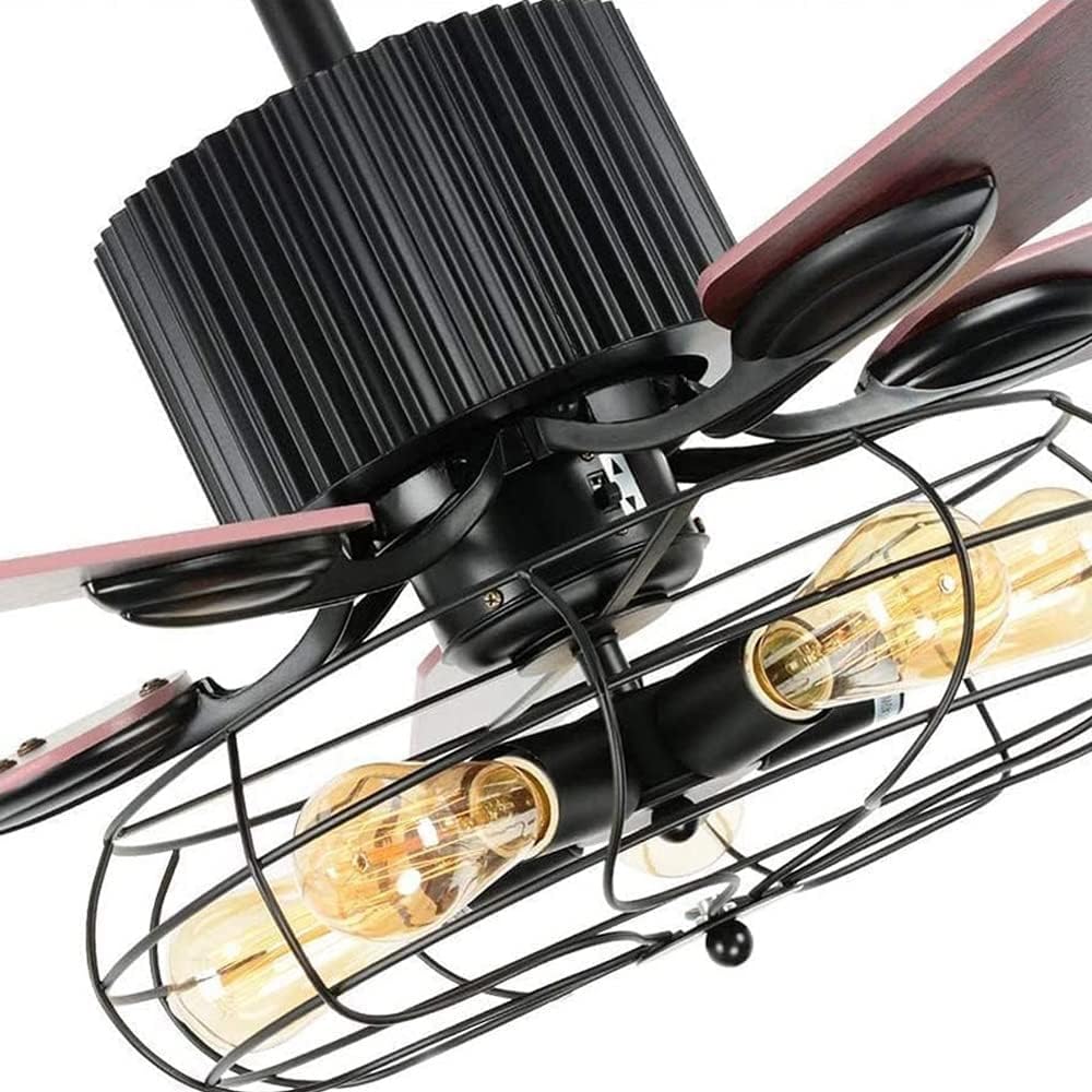 Deckenventilator Licht Mit Beleuchtung Fernbedienung Dimmbar E27 Fan Deckenleuchte LED Kronleuchter Loft Lüfter Deckenlampe Retro Industrie Stumm Leise Wohnzimmer Schlafzimmer Esszimmer Timing