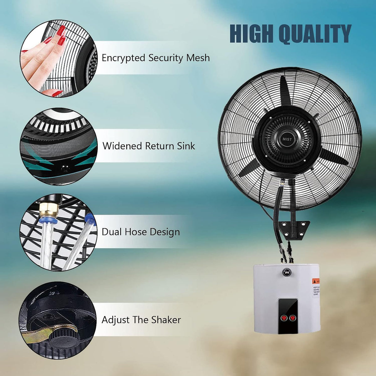 Kühler Nebelventilator – Oszillierender Industrieventilator zur Wandmontage für Werkstatt, Garage und Scheune mit 3 Windmodi
