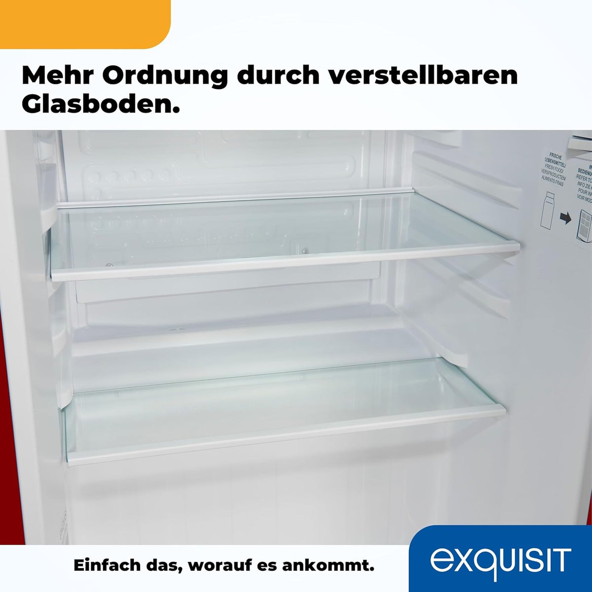 Exquisit Mini Kühlschrank KB60-V-090E rot | 52 l Nutzinhalt | LED-Innenbeleuchtung | Glasablagen | 45cm Breite