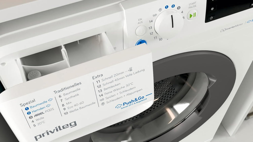 Privileg PWFV X 953 N Waschmaschine Frontlader/1400 U/min/9 kg/EEK B/Push & Go Steam/Kurz 30'/ Schnell 20°,40°,60°/Kurz 45'/Inverter-Motor/Mehrfachwasserschutz/Water Balance Plus