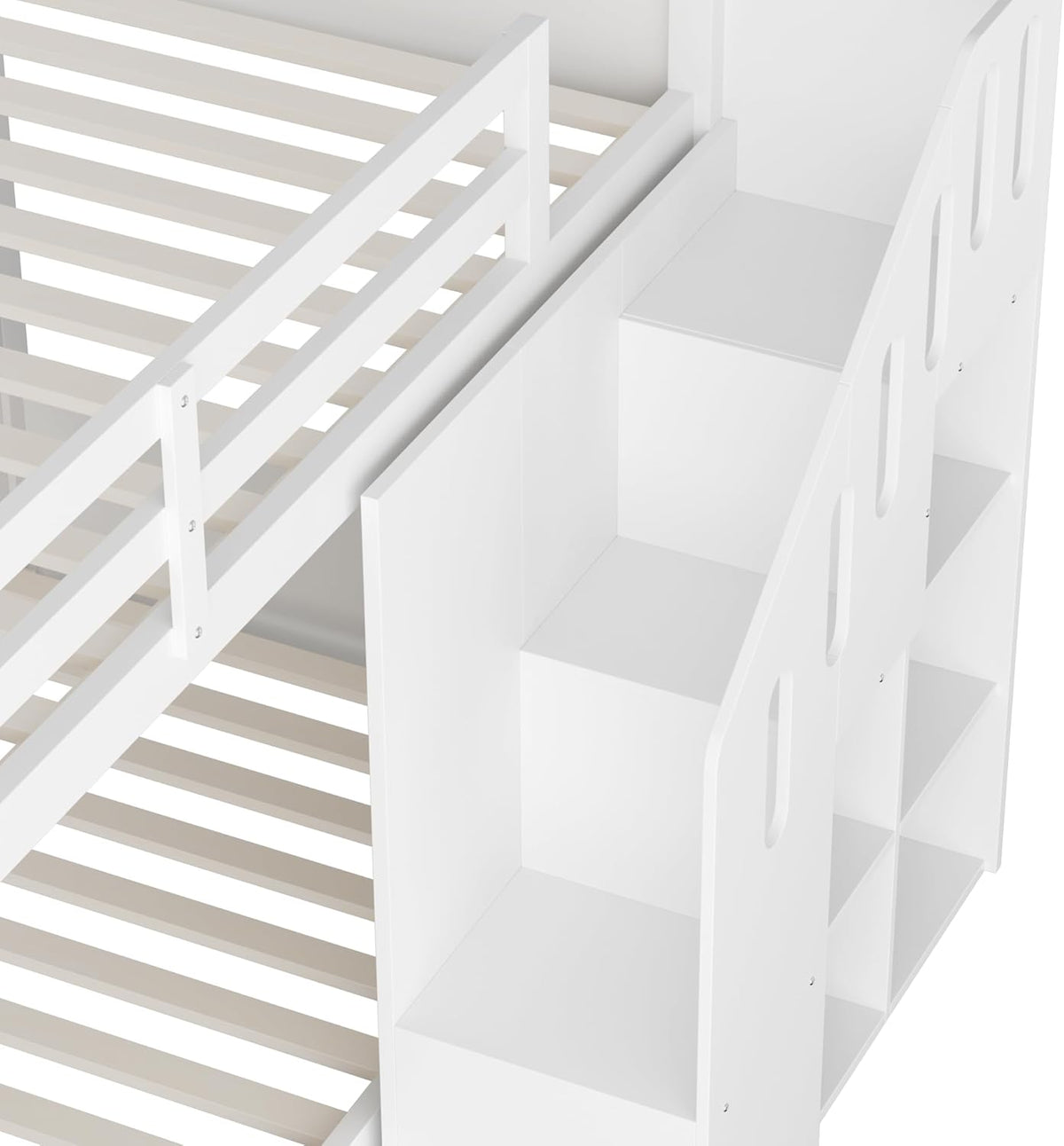 Hochbett Etagenbett 2 Kinder 90x200 cm mit Treppe, Kinderbett Mit & Schließfächern & Rausfallschutz, Kinderzimmer kinderhochbett, Stockbett für Mädchen Junge, Weiß