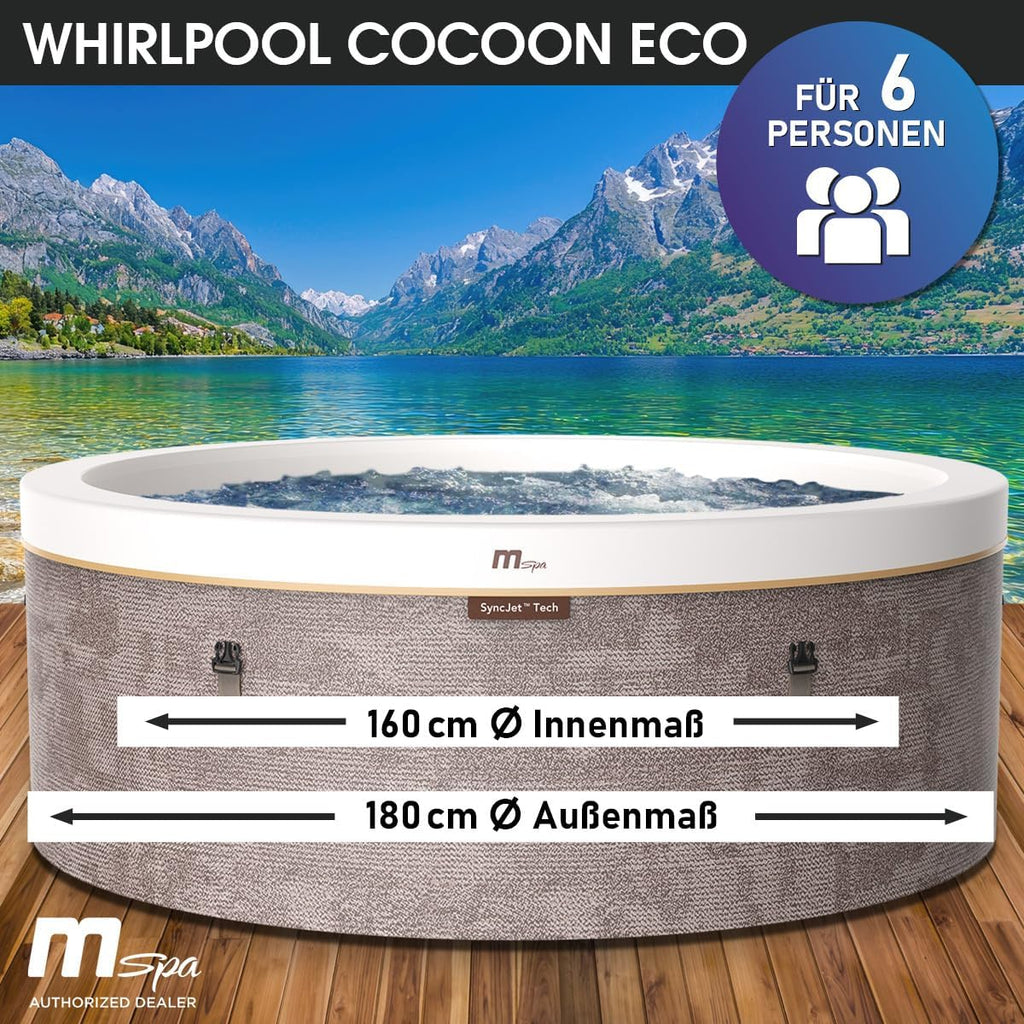 BRAST Whirlpool MSpa | 4-8 Personen | viele Modelle rund und eckig | Ø 125-224cm | In- Outdoor Pool | bis zu 144 Massagedüsen | inkl. Aufblasfunktion Abdeckung Timer Heizung | Cocoon