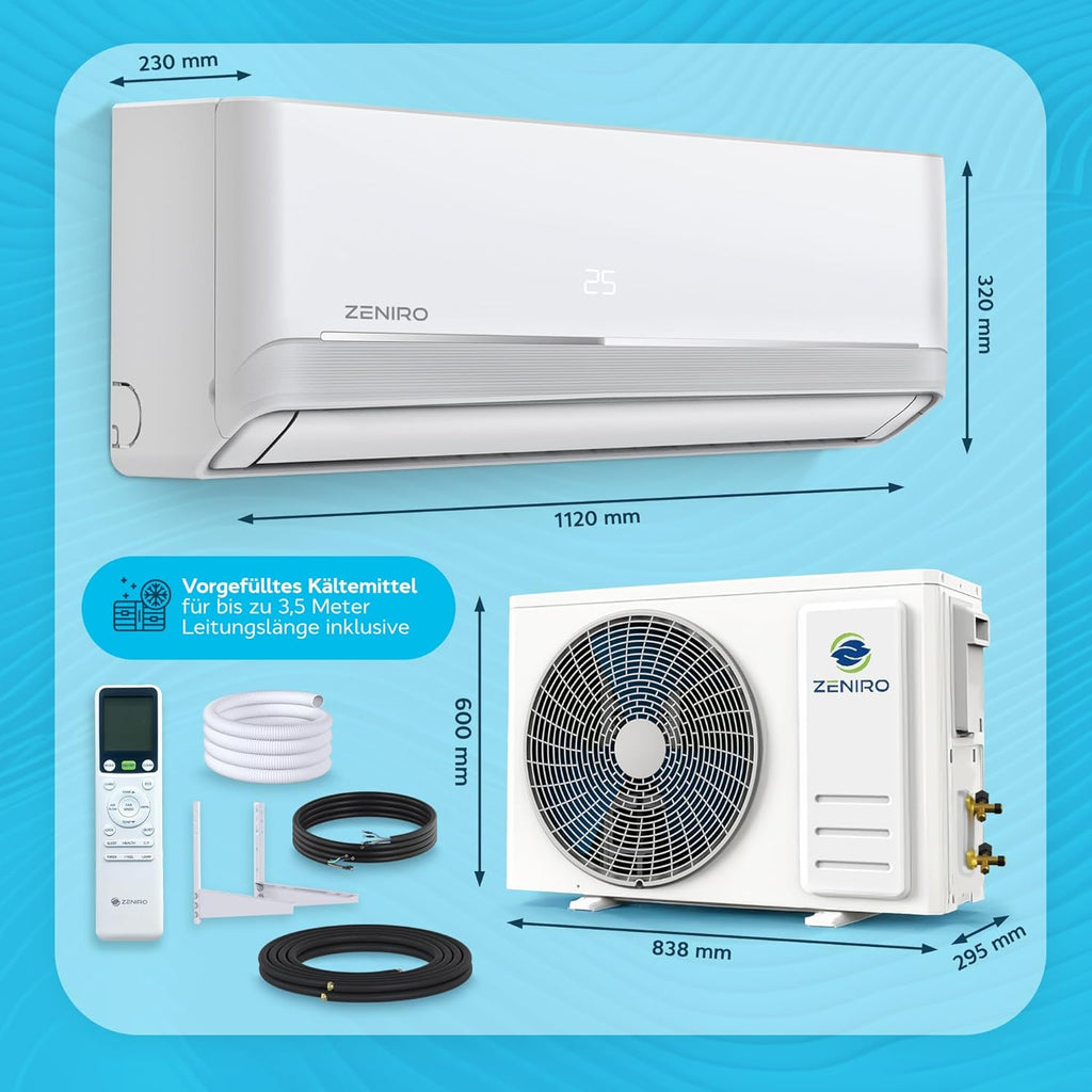 Split Klimaanlage Klimagerät Set Air Conditioner mit Heizfunktion 24000 BTU 7,2kW A++ WiFi/App-Steuerung 4D AirFlow Auto Reinigung inkl. Montagematerial Vorgefüllt R32