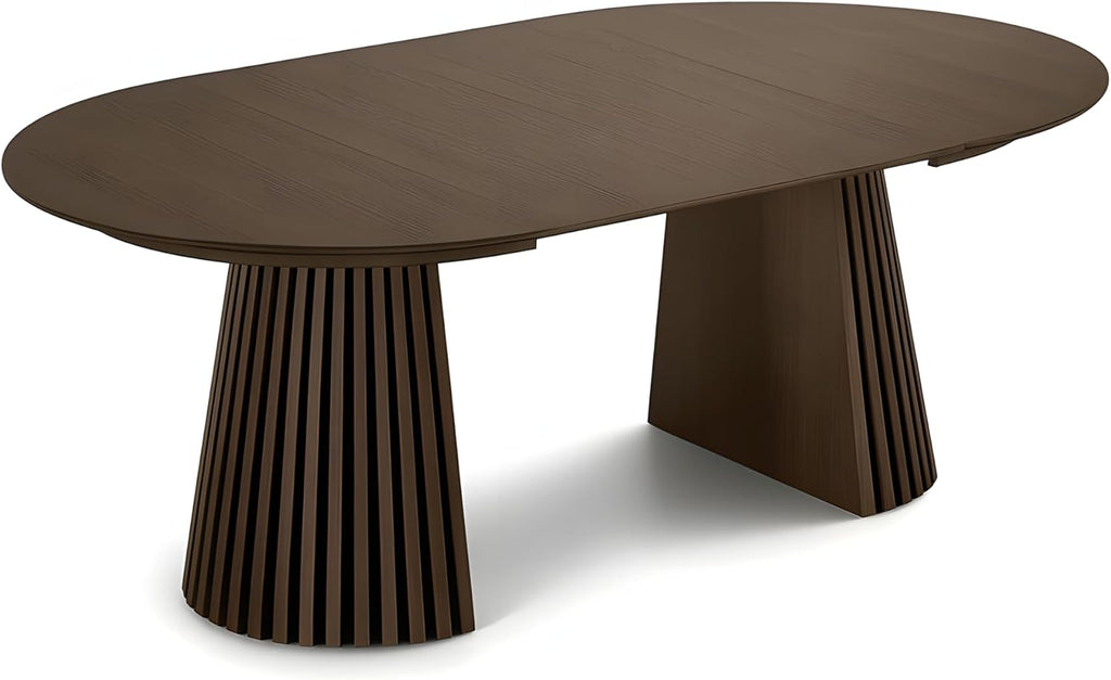 ebuy24 Tokyo Esstisch inkl. 2 Zusatzplatten ø120x120 bis 160 bis 200cm Smoked Eiche Furnier. – Esszimmertisch rund ausziehbar, ausziehbarer Tisch rund, Esstisch oval ausziehbar