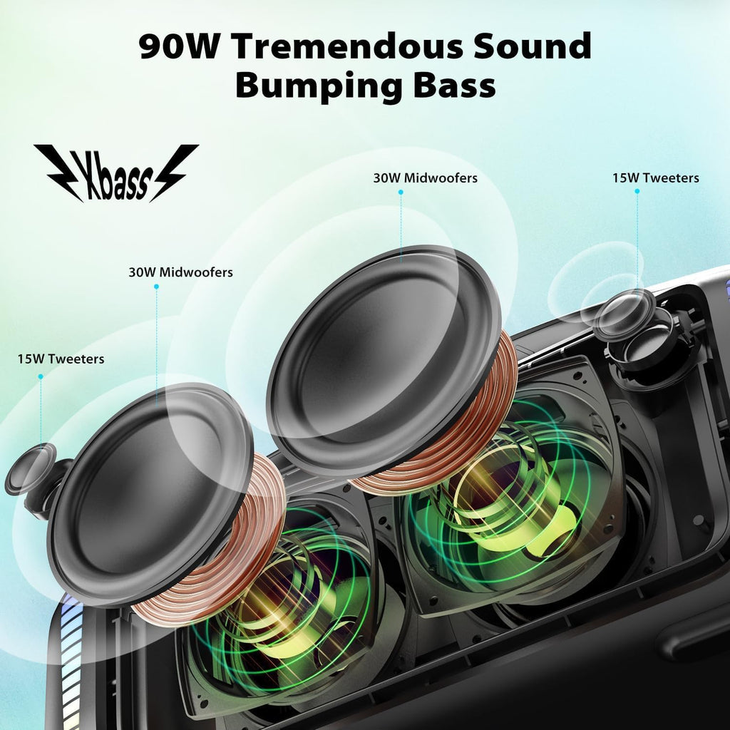Tribit Bluetooth Lautsprecher StormBox Blast,Tragbarer Party Lautsprecher 90W Lauter Stereo Sound mit XBass LED-Lichtshow Bluetooth 5.3,Wasserdichter IPX7,TWS,30 Stunden Spielzeit für Draußen