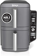 Ninja Double Stack XL Heißluftfritteuse, 2 vertikale Schubladen, 4 Kochstufen, 2 Einschübe, platzsparendes Design, 9,5 L Fassungsvermögen, 6 Funktionen, 8 Portionen, Zange, Schwarz/Kupfer SL400EUCP
