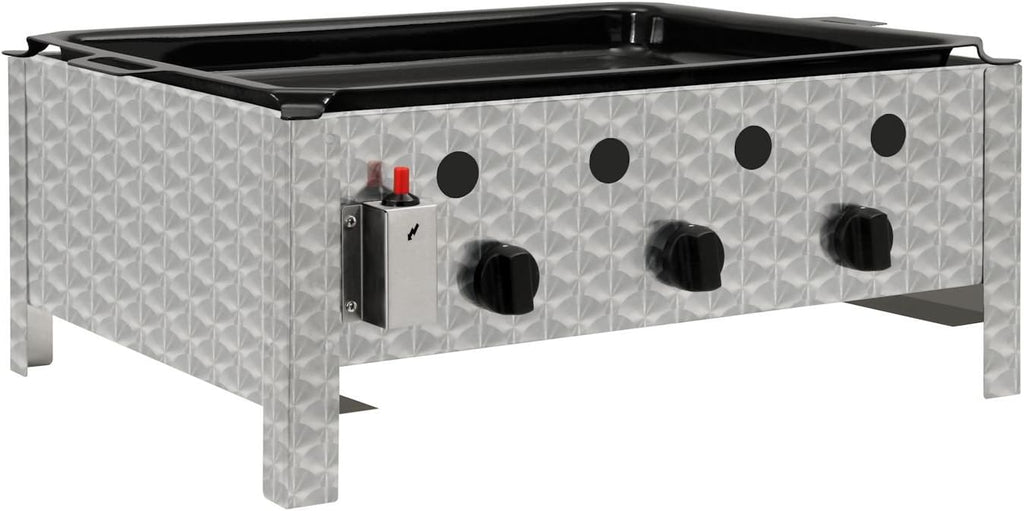 BBQ-Toro Edelstahl Gastrobräter | 3-flammig | 64 x 52 x 27 cm | Gastrogasgrill, Wurstbrater, Tisch Grill | Gastrogrill, Tischgasgrill, Gastischgrill, Bräter für Tisch & Gastronomie