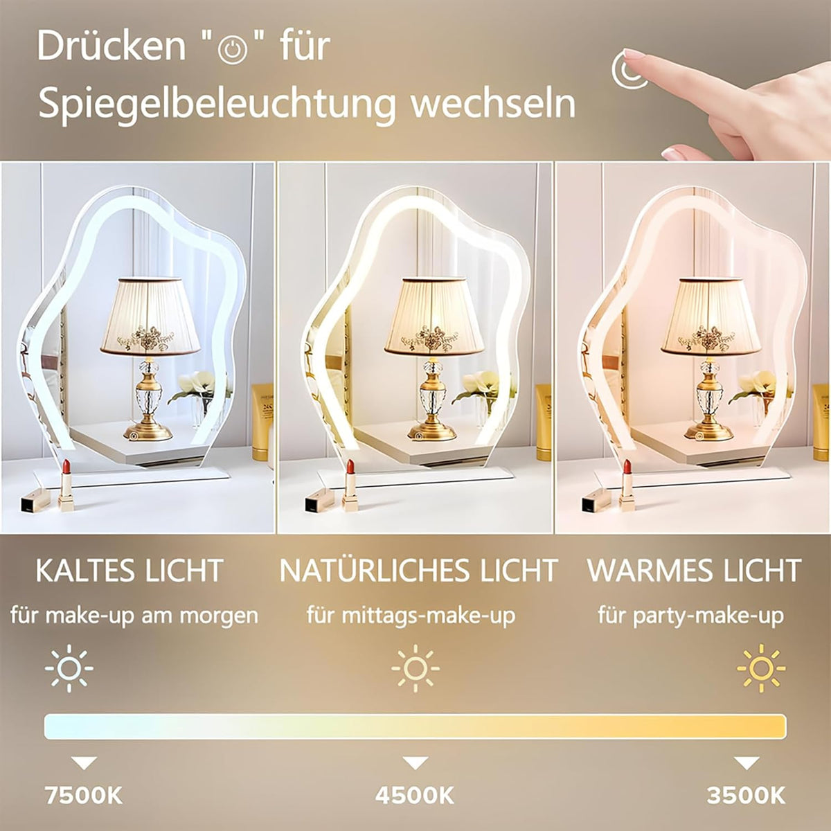 Schminktisch Mit Beleuchtung Und Hocker,Moderner Frisiertisch Mit Kabelloser Aufladung,Bluetooth-Audio,Schminktisch Mit Spiegel,3 Farben,Für Das Schlafzimmer (Graues Schminktisch-Set)