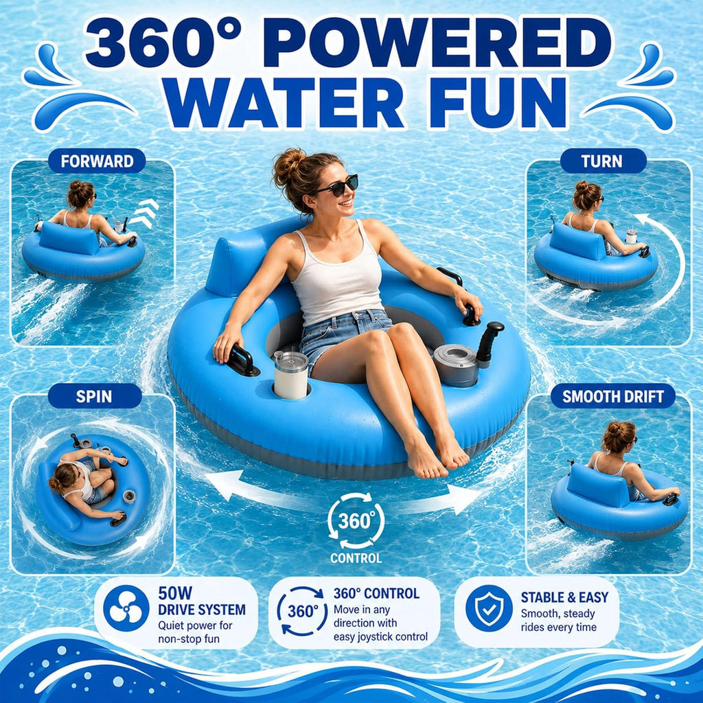 Elektrisch Aufblasbare Poolliege Mit 50-W-Motor, Elektrischer Schwimmstuhl/Flut, 360° Drehbar, Aus PVC, In 3 Minuten Aufgeblasen, Für Pool, See, Meer Und Wasserpark