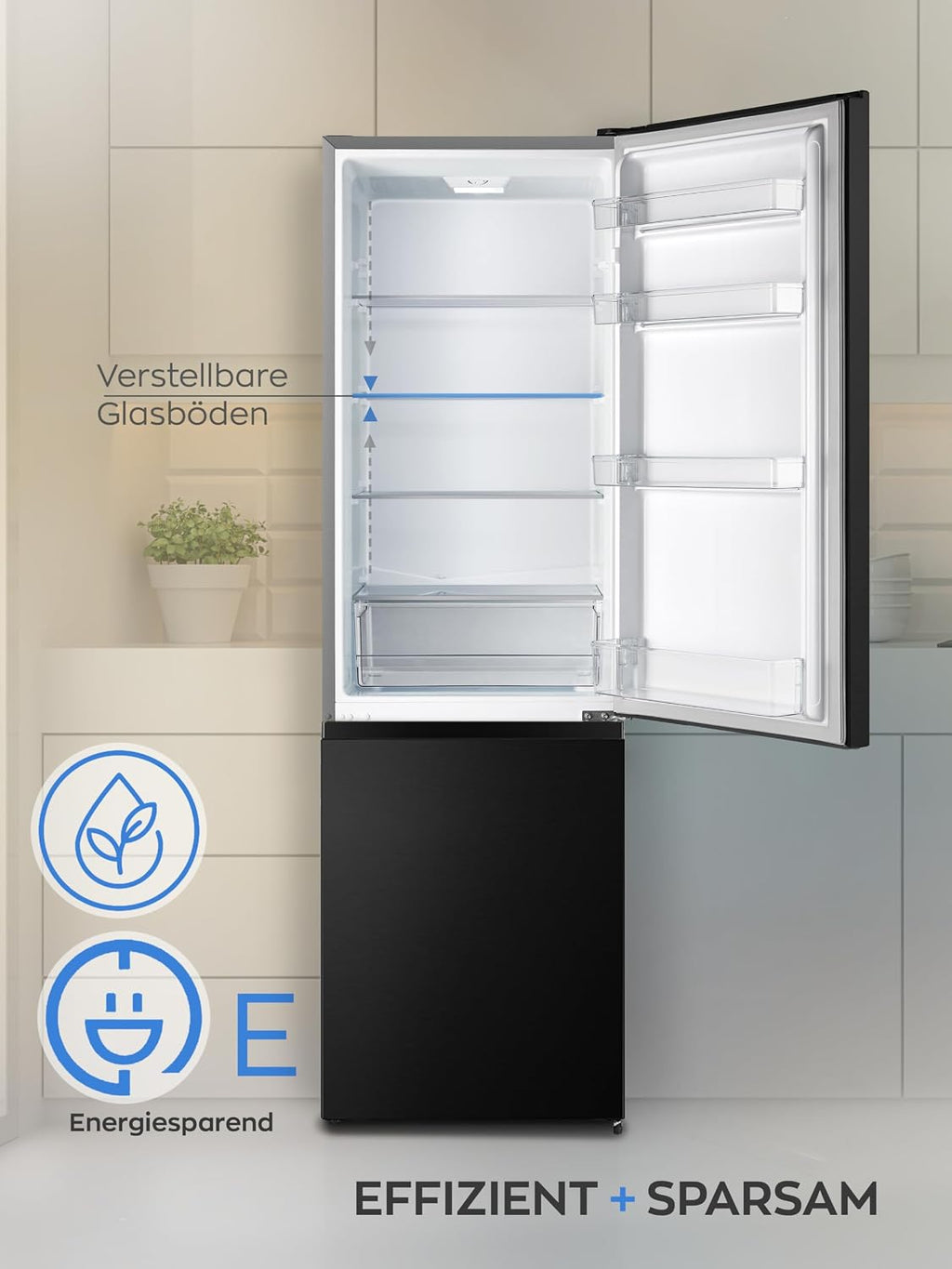 Heinrich´s Kühlgefrierkombination 269 Liter, Kühlvolumen 198L, Gefrierfach 71L,LED Beleuchtung,Kühlschrank Türanschlag wechselbar, leise 39dB,große Tiefkühlboxen, 7 Temperaturstufen, (inox-schwarz)
