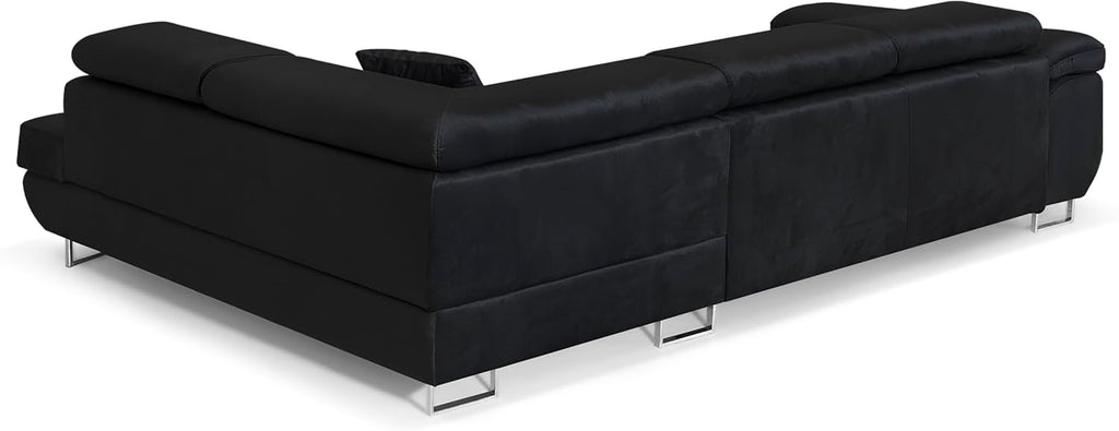Ecksofa mit Schlaffunktion PASTI L-Form, Sofa Couch mit Bettkasten, 3-Sitzer Eckcouch, Schlafsofa für Wohnzimmer, Big Sofa Couch mit Schlaffunktion (Schwarz, Ottomane Rechts)