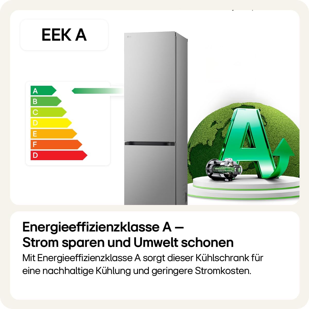 LG GBV5240APY Kühl-/Gefrierkombination, Klasse A, 387 L, No Frost, Flaschenregal, DoorCooling+, LINEARCooling, 59,5 x 203 x 67,5 cm – Silber [Energieklasse A]
