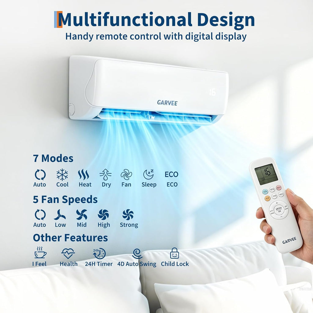 Klimaanlage Split, Kühlung und Heizung, 24000 Btu Split Klimaanlage, Inverter Klimagerät, Wifi & App Klimaanlage Wandmontage, Sehr Leise, Timerfunktion, R32 Kältemittel, Energieeinsparung, bis 120qm