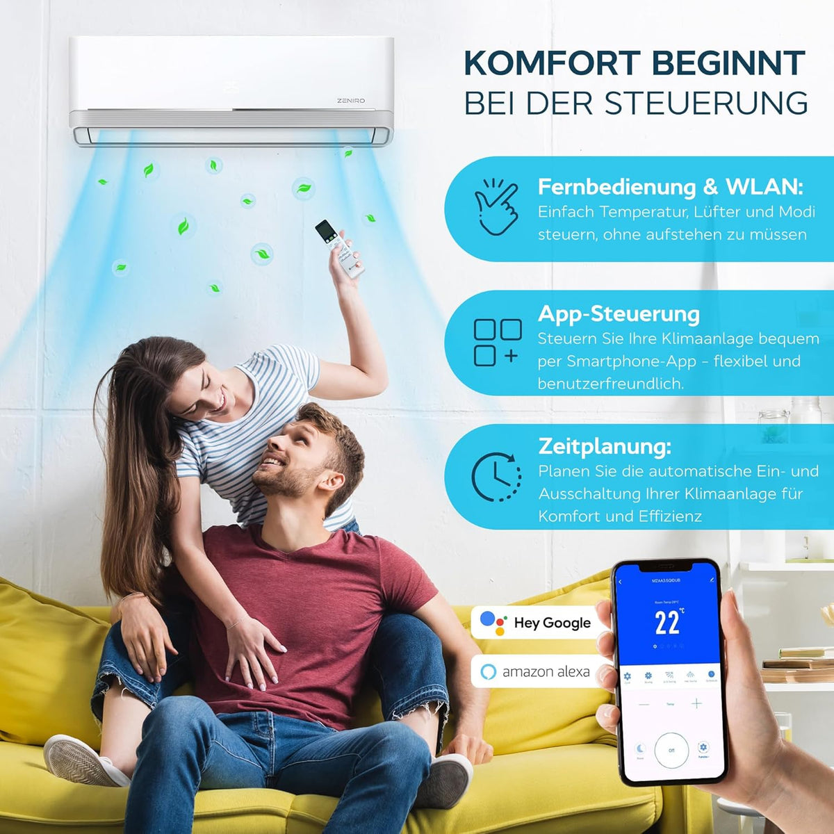Split Klimaanlage Klimagerät Set Air Conditioner mit Heizfunktion 24000 BTU 7,2kW A++ WiFi/App-Steuerung 4D AirFlow Auto Reinigung inkl. Montagematerial Vorgefüllt R32