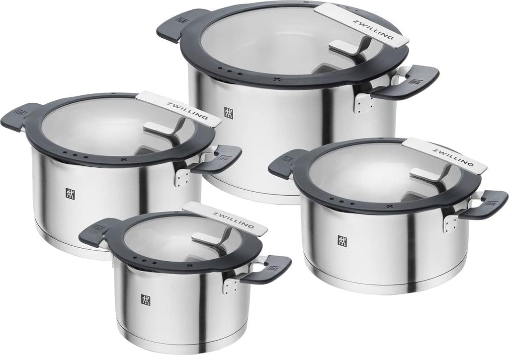 ZWILLING Simplify Kochtopf-Set 4-teilig, Mit Ausgießfunktion, Stay-Cool-Griffe, Induktionsgeeignet, Edelstahl, Silber
