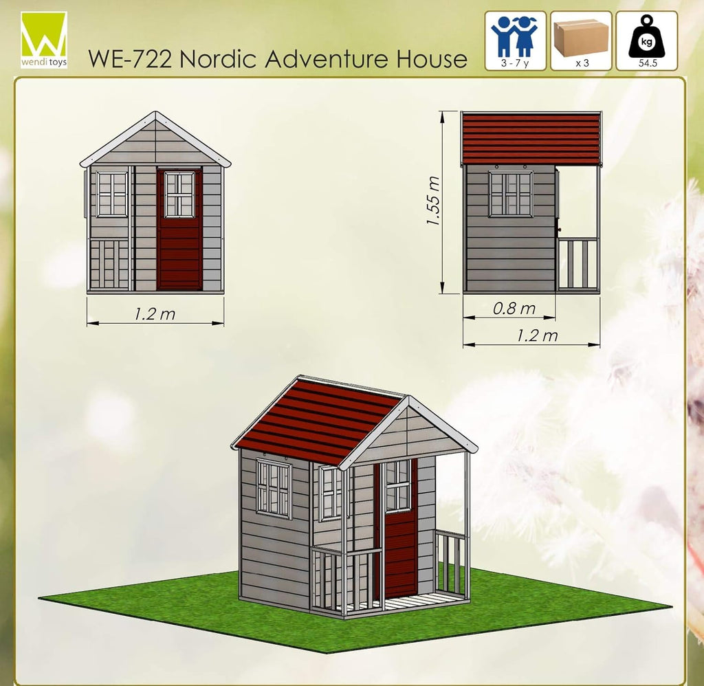 M6 Kinder Spielhaus Holz Outdoor, Gartenhaus für Kinder FSC Holz, 120×120×155 cm, mit Kunststofffenstern, Veranda, Regal, Tür, Kinderspielhaus für Garten, wetterfest, Rot